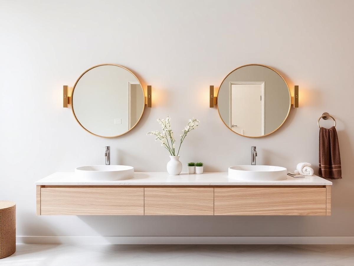 Custom floating double vanity in Denver bathroom